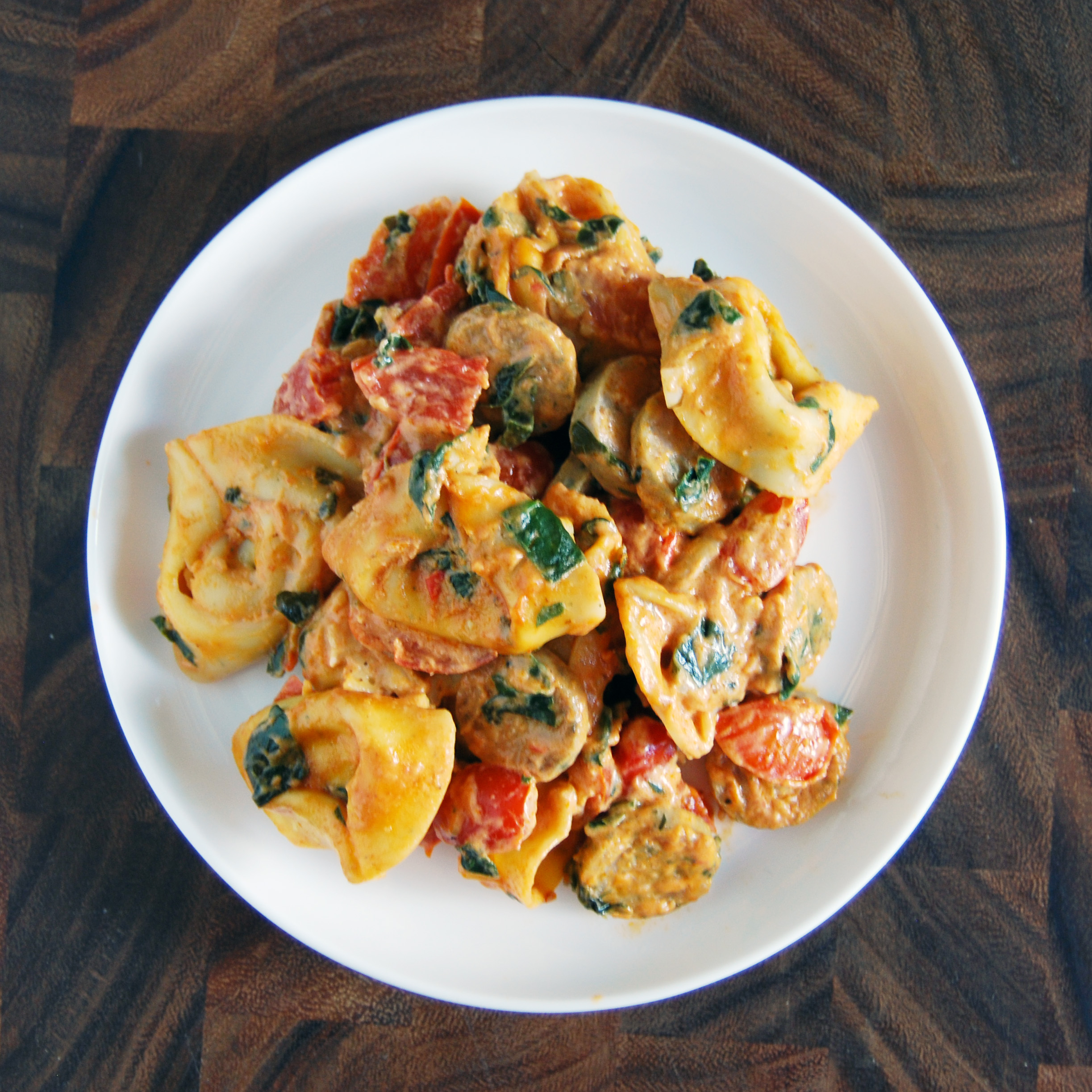 Tortellini With Spinach-Tomato Cream Sauce - Mostly Balanced